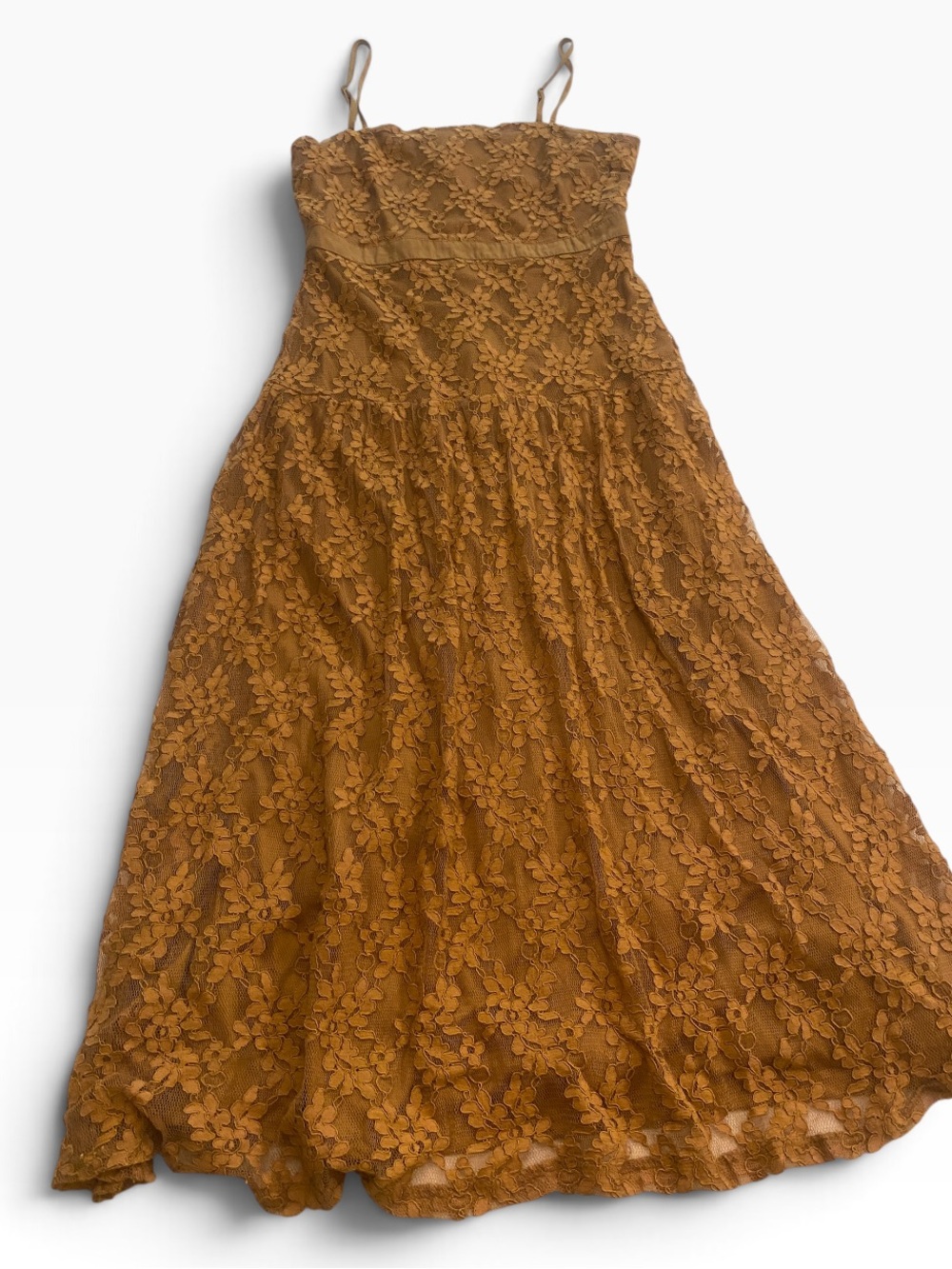 NSR Women’s Brown Lace Midi Dress Floral Overlay New size small